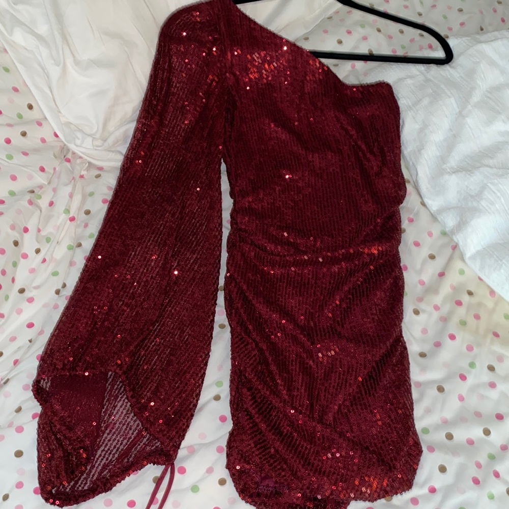 Lucy in the Sky Red Sparkly one shoulder dress